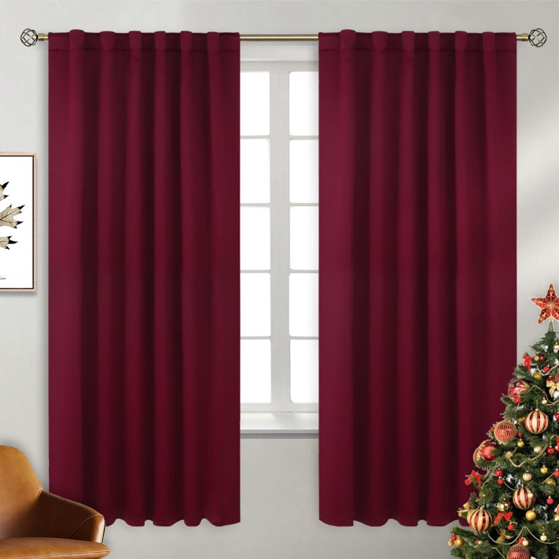BGment Rod Pocket and Back Tab Blackout Curtains for Bedroom - Christmas Curtains Thermal Insulated Room Darkening Drapes for Living Room, 2 Window Curtain Panels (52 x 72 Inch, Burgundy Red) - Image 1